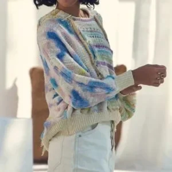 Free people flower child multicolor knit hooded poncho sweater size extra small - Picture 5 of 13